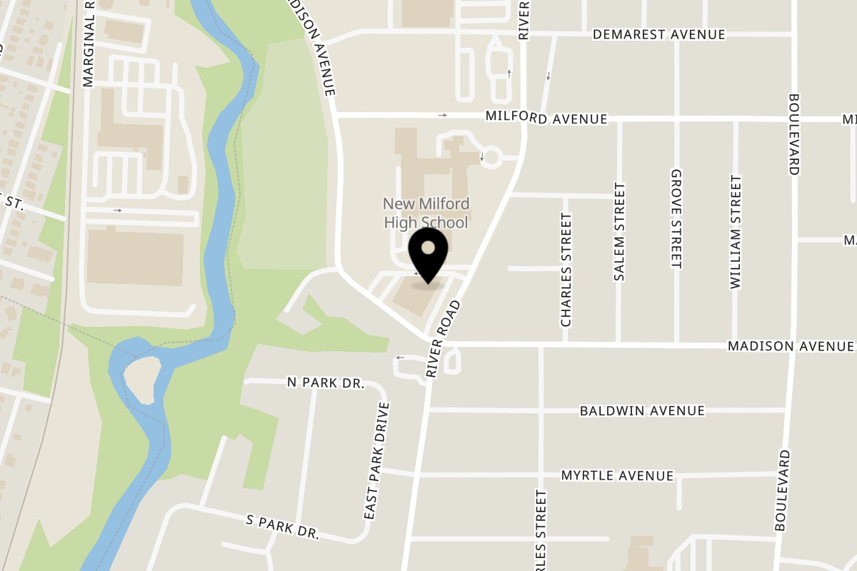 Map showing the location of Glaze Donuts New Milford on 358 River Rd in New Milford